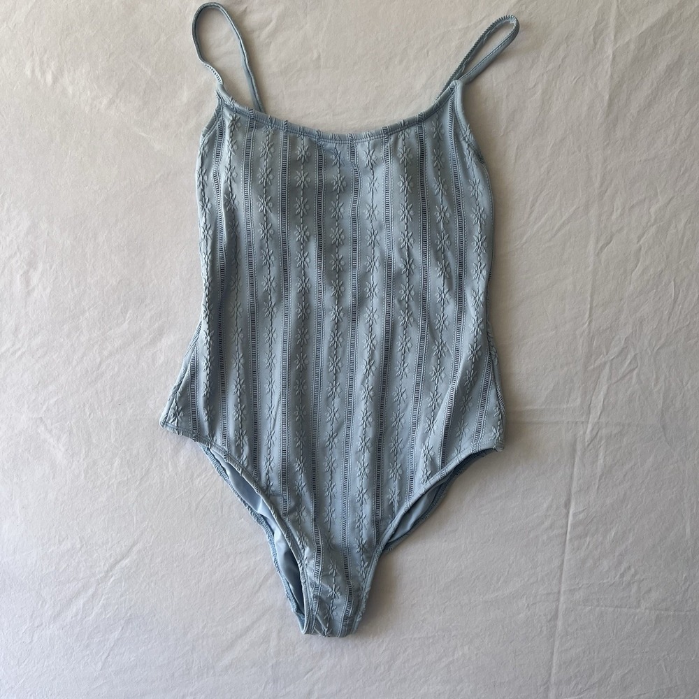 NWT Shade & Shore Women's Dusty Blue Floral High Leg Cheeky One Piece M (8-10)